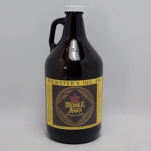 Brewster's Jug Ale Middle Ages Growler Amber Glass Bottle 64 FL Oz 11 Inches